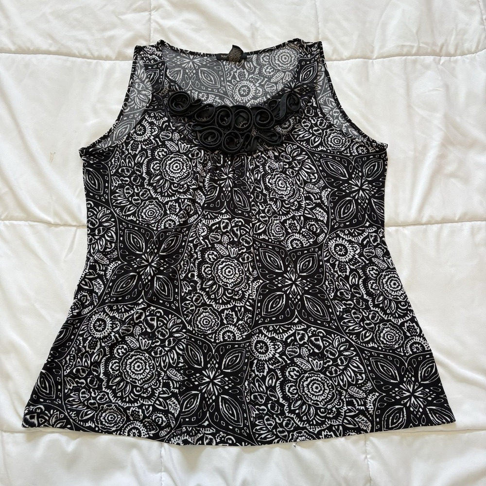 Vintage 90s Y2K Womens XL Cami Tank Top Floral Black Grunge Goth Hippie Feminine